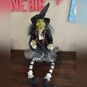 QVC Witch Shelf Sitter Halloween Decor Whimsical Glamorous Happy Sparkly Large